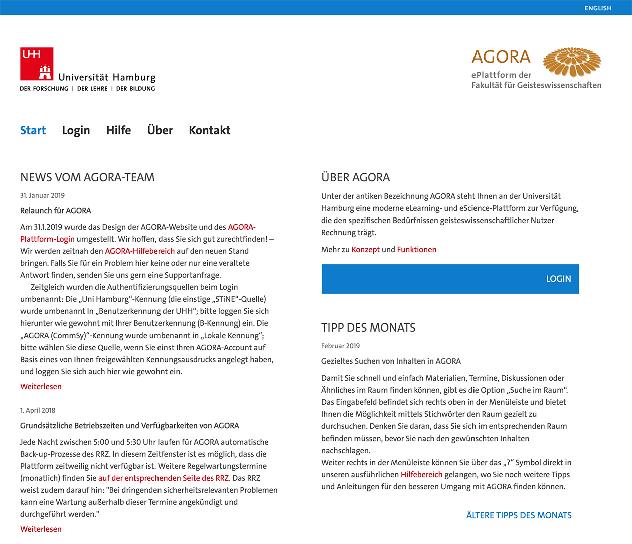 AGORA-Homepage, Ausschnitt