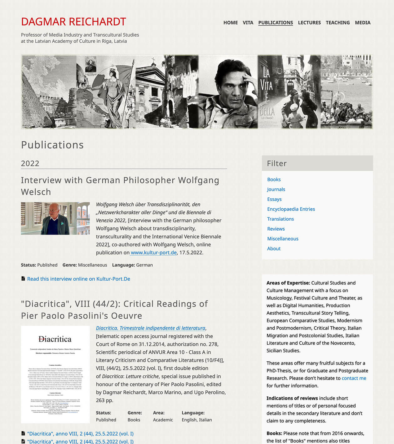 Website von Dagmar Reichardt, Seite mit Publikationen