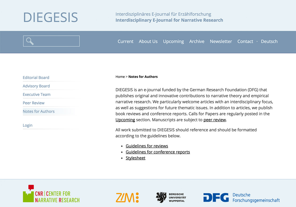 DIEGESIS-Website, Ausschnitt