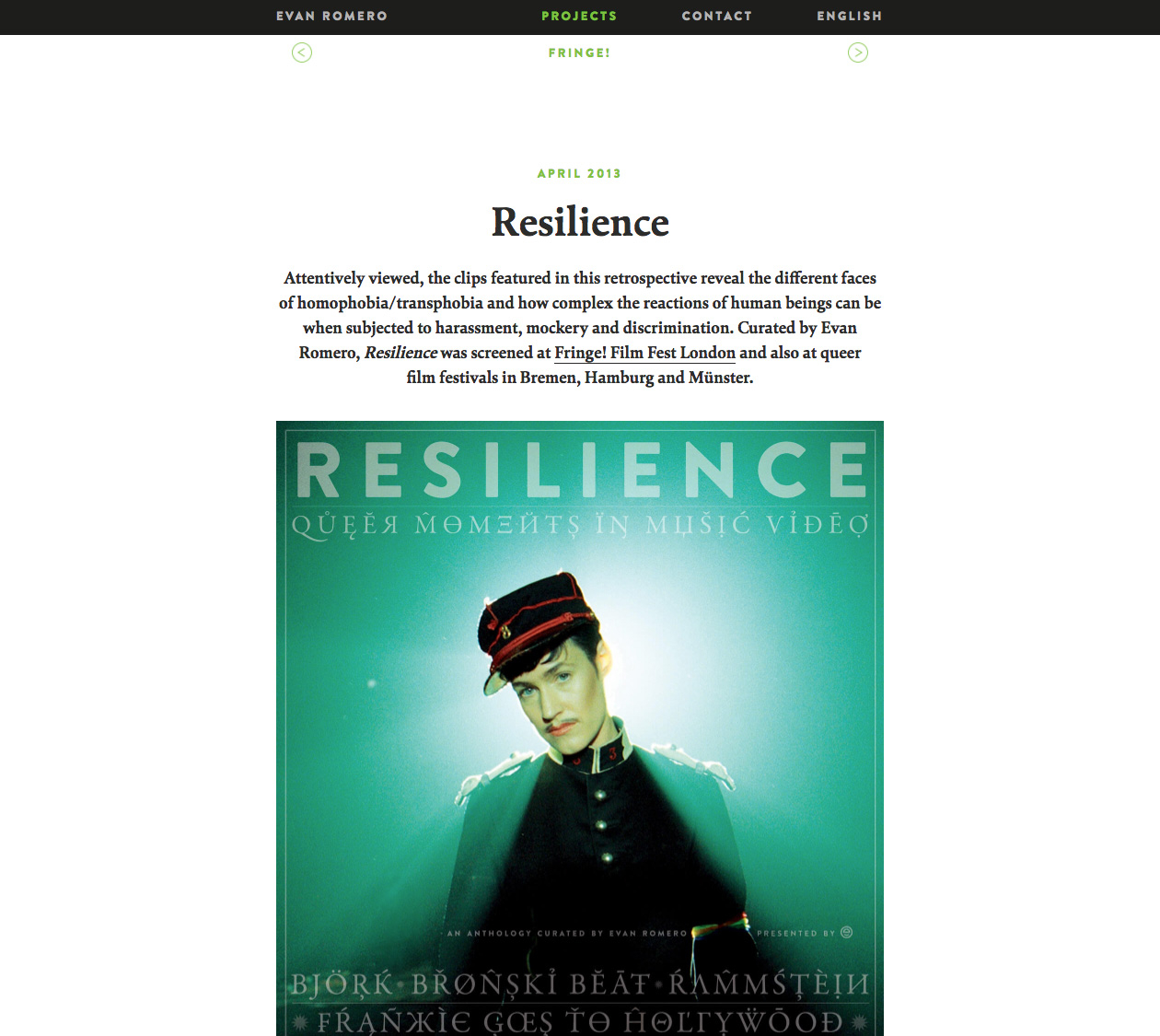 Website von Evan Romero, Projekt Resilience