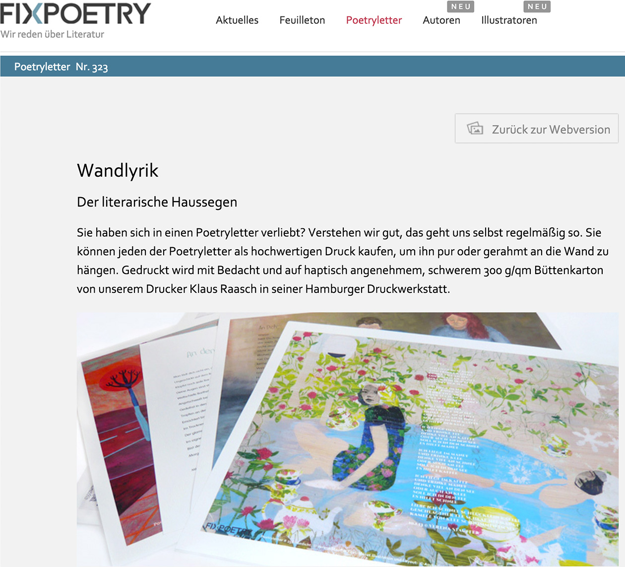 Fixpoetry-Website, Ausschnitt