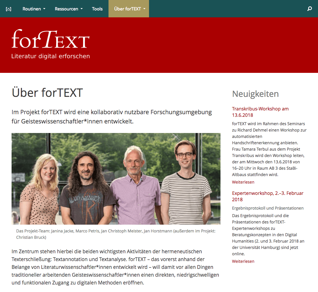 forTEXT-Website (Ausschnitt)