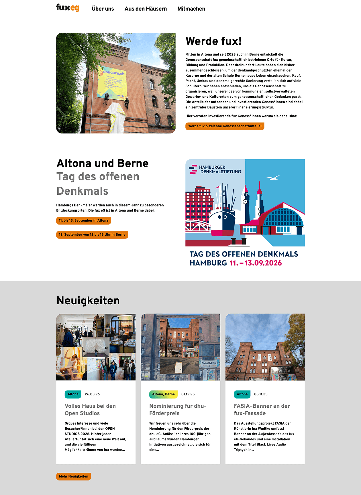 Website der fux eG, Screenshot