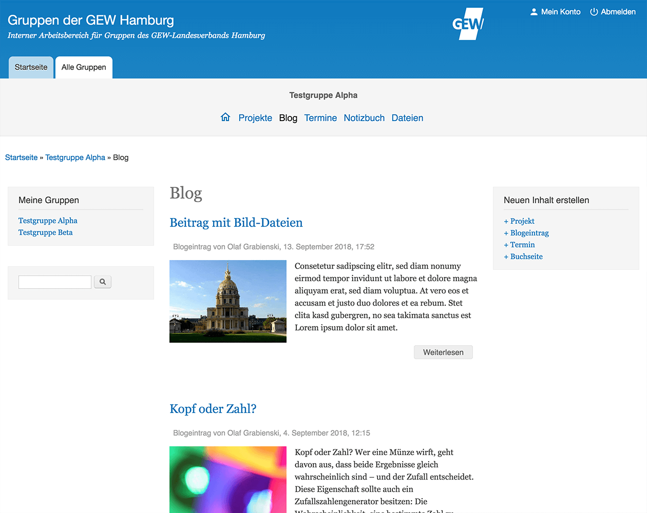 Beispiel für den Blog einer Gruppe