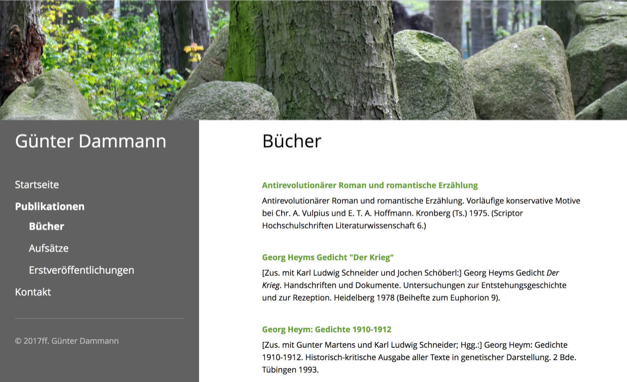 Website von Günter Dammann, Bücher
