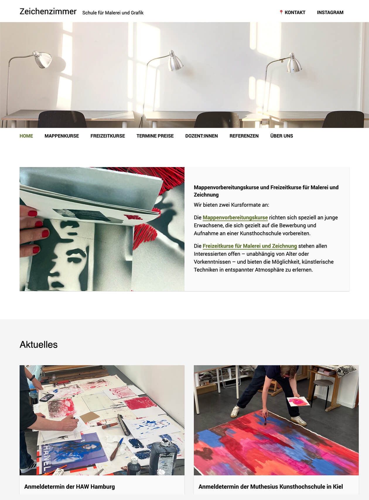 Bildschirmfoto der Zeichenzimmer-Homepage
